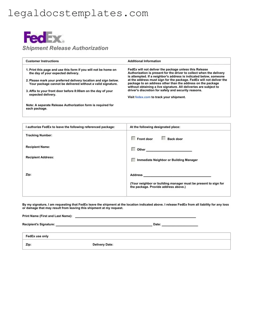 Fill Out Your Fedex Release Template