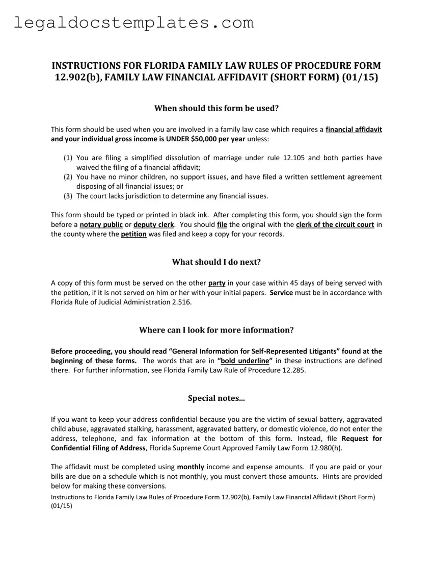Fill Out Your Florida Financial Affidavit Short 12.902(b) Template