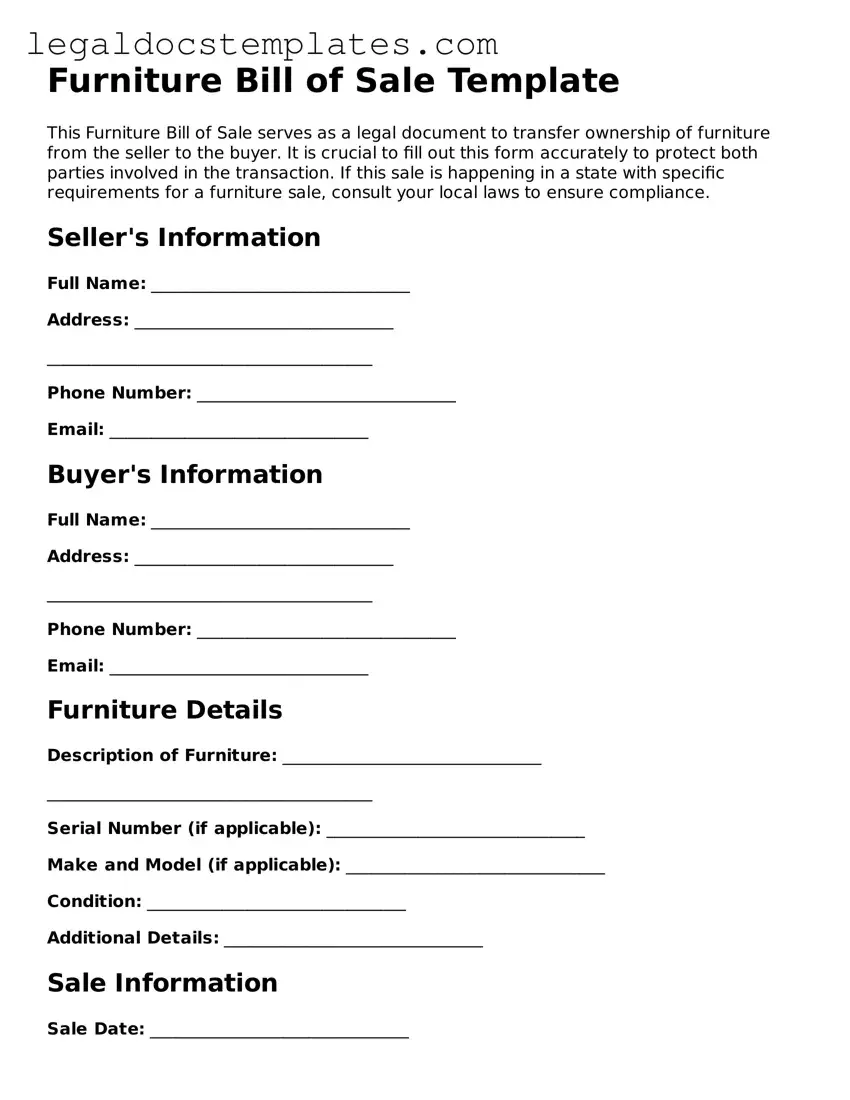 Printable Furniture Bill of Sale Template