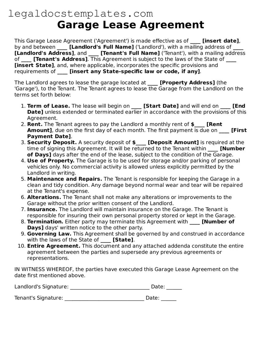 Printable Garage Lease Agreement Template