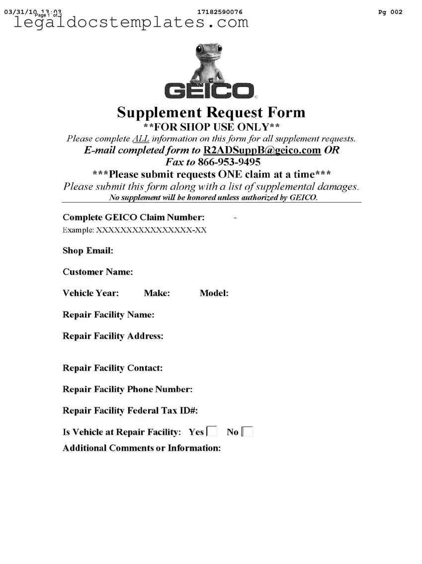 Fill Out Your Geico Supplement Request Template