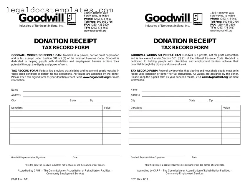 Fill Out Your Goodwill donation receipt Template