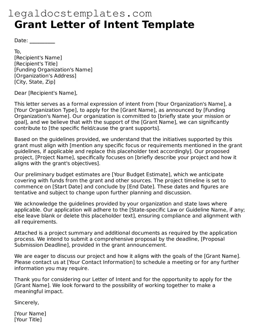 Printable Grant Letter of Intent Template