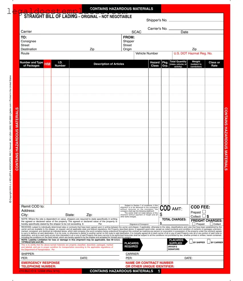 Fill Out Your Hazard Bill Of Ladden Template
