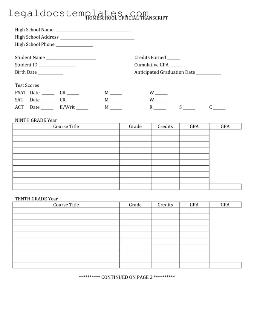 Fill Out Your High School Transcript Template