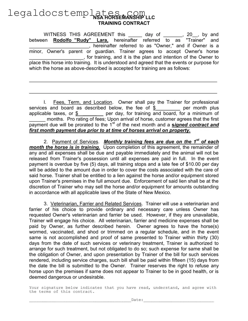 Fill Out Your Horse Training Contract Template