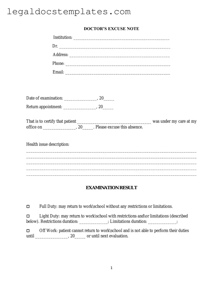 Fill Out Your Doctors Excuse Note Template