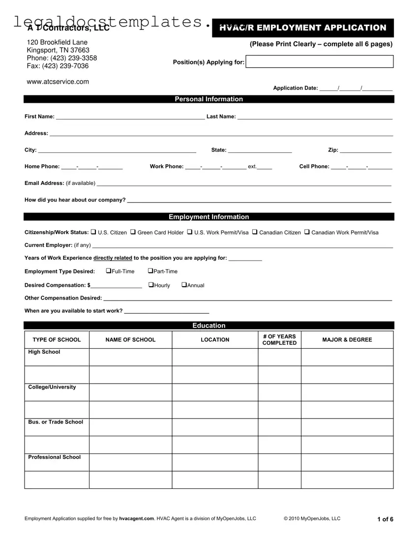 Fill Out Your Hvac Job Application Template