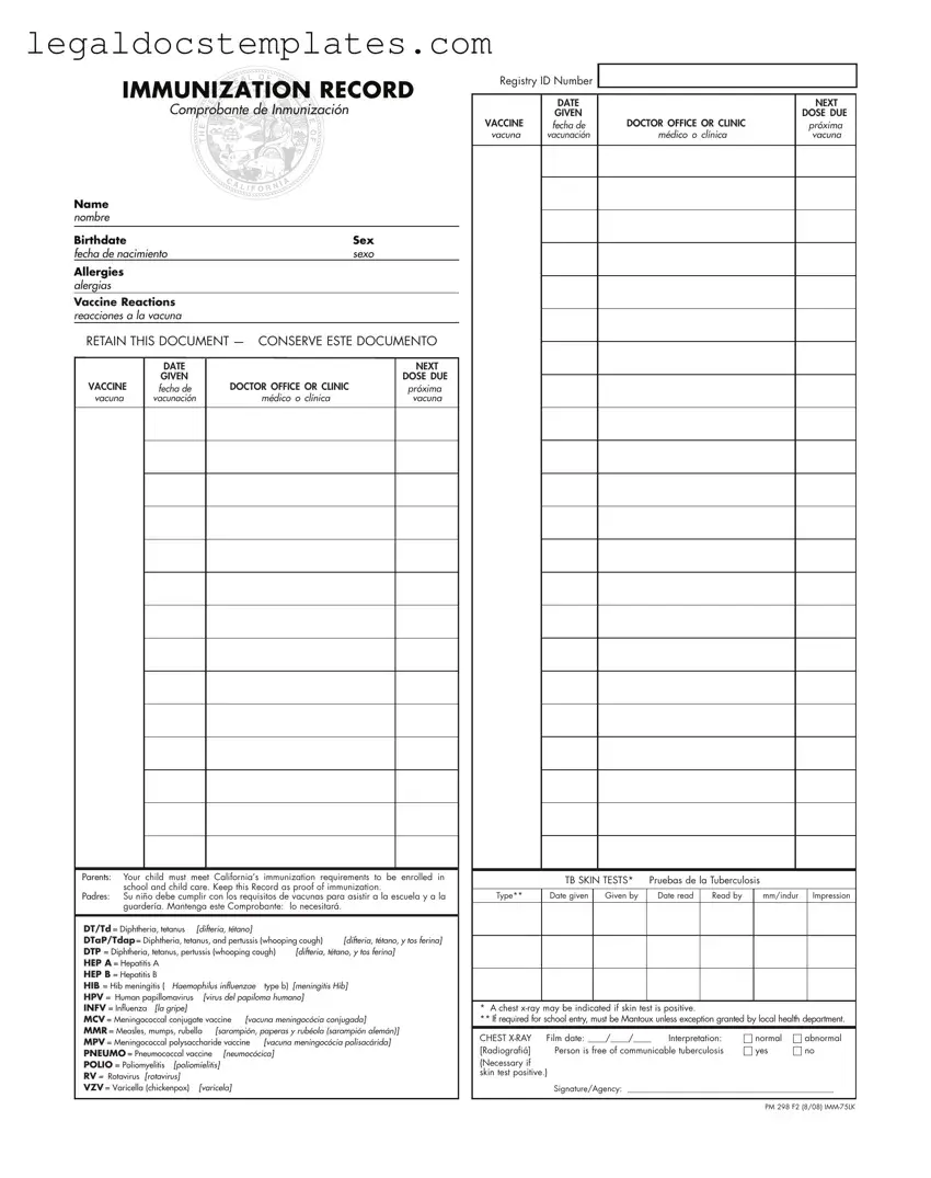 Fill Out Your Immunization Record Template