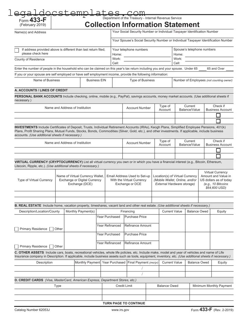 Fill Out Your IRS 433-F Template