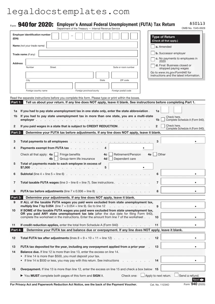 Fill Out Your IRS 940 Template