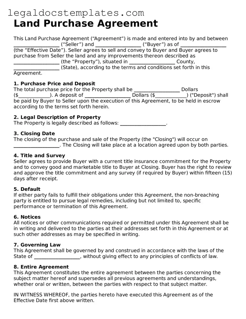 Printable Land Purchase Agreement Template