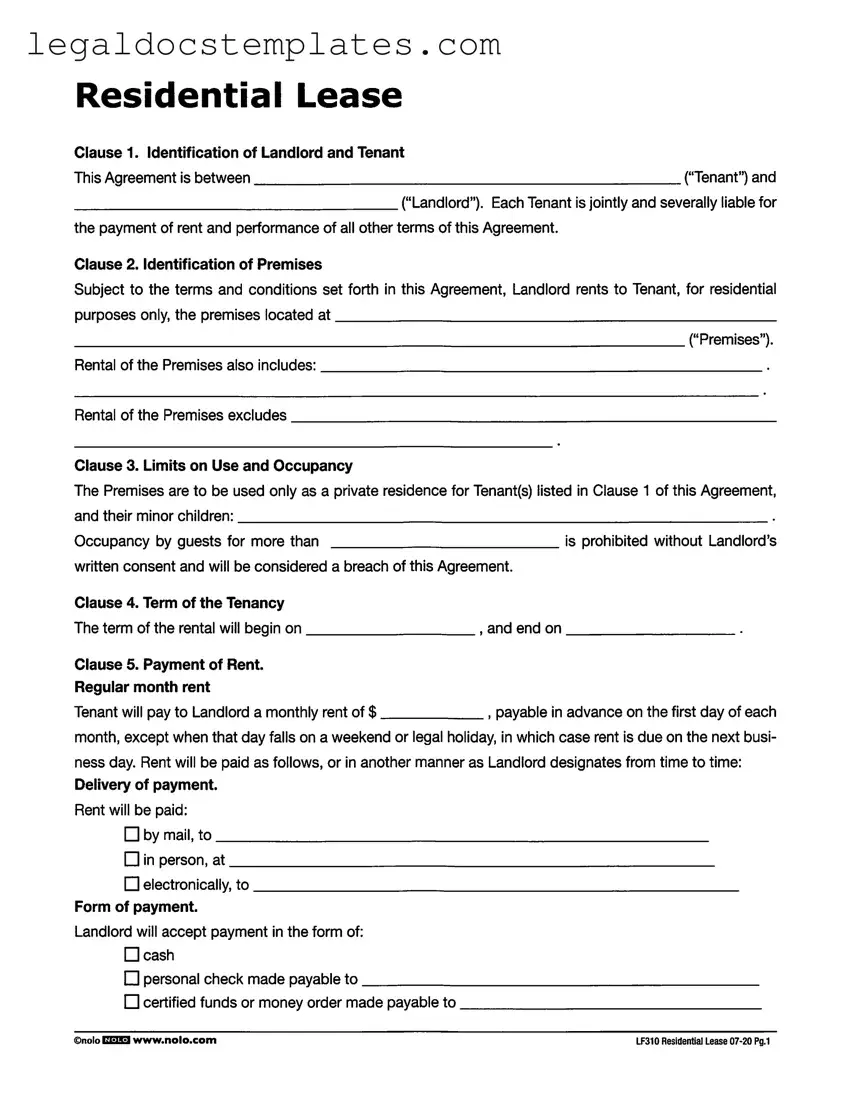 Fill Out Your Lf310 Residential Lease Template