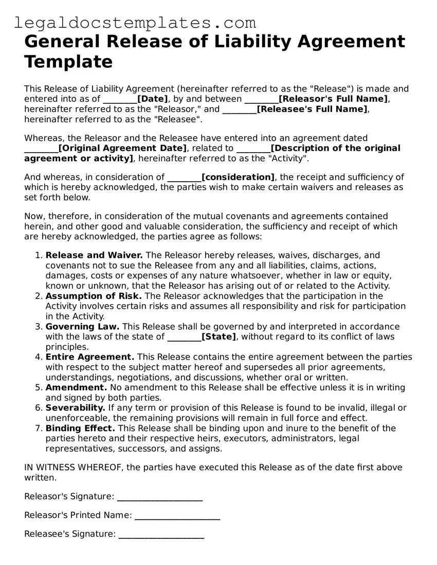 Printable Release of Liability Template