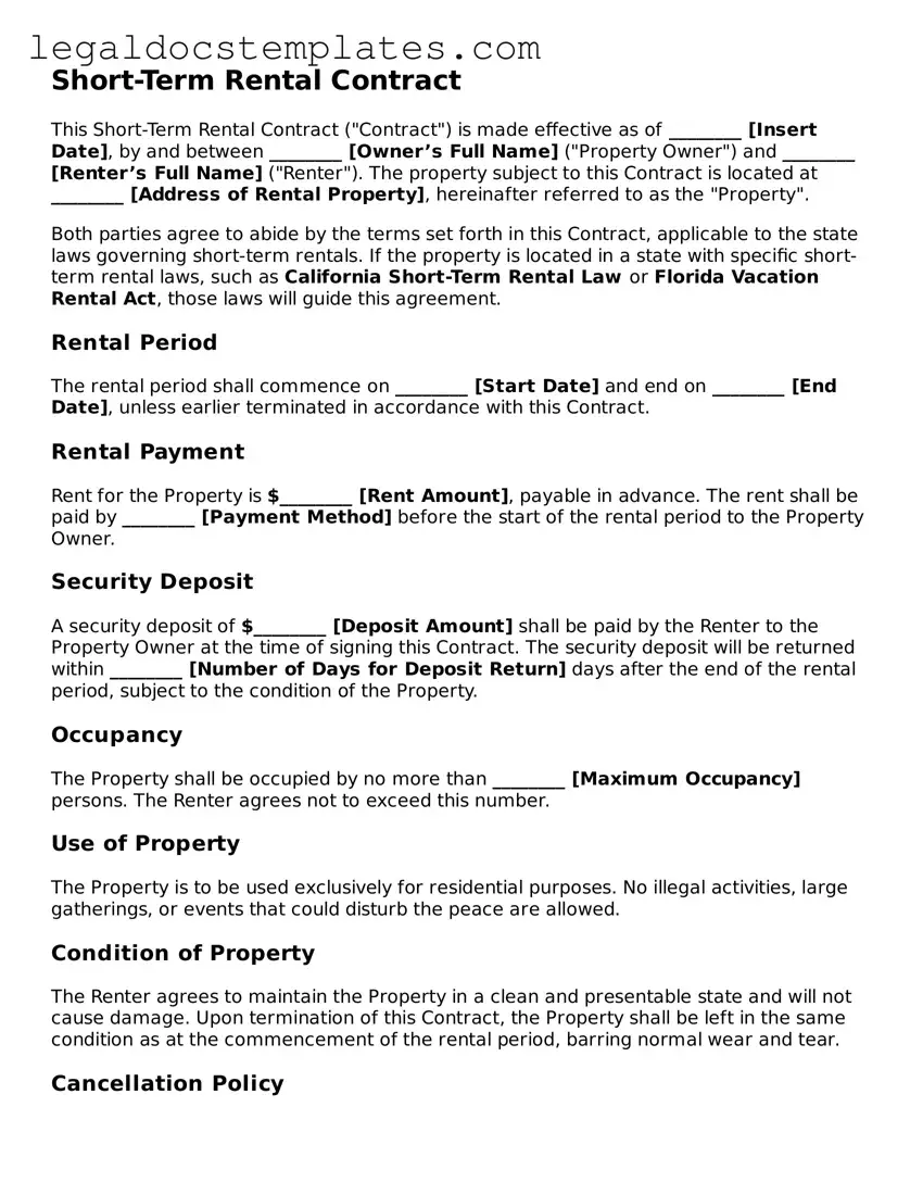 Printable Short-Term Rental Contract Template