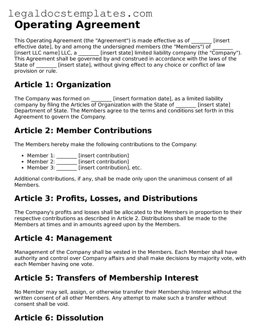 Printable Operating Agreement Template