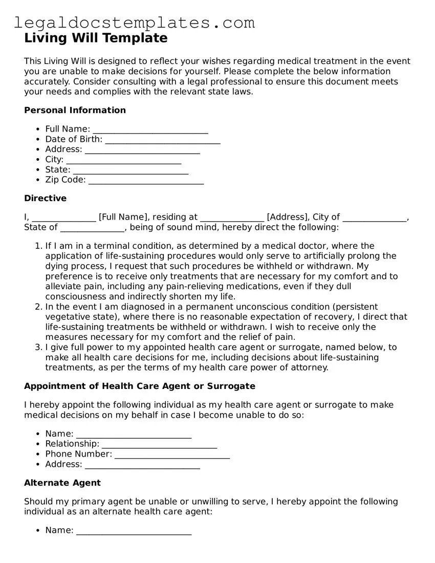 Printable Living Will Template