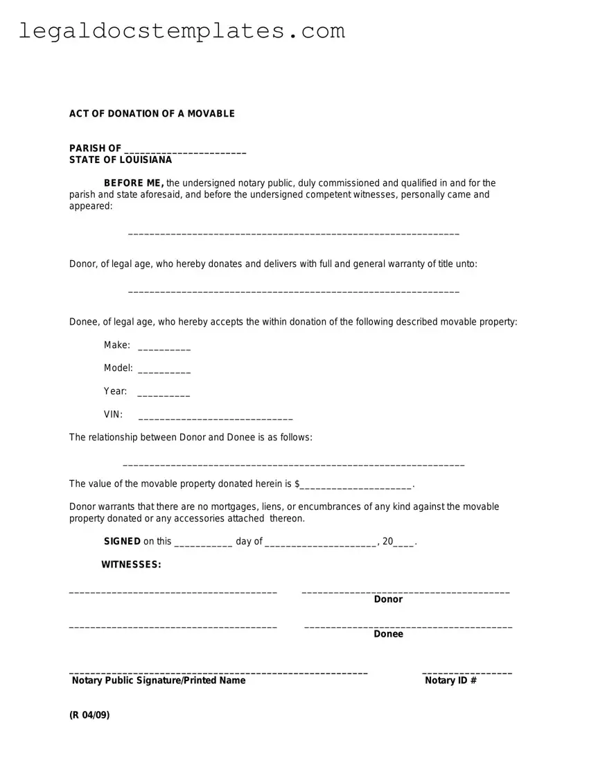 Fill Out Your Louisiana act of donation Template