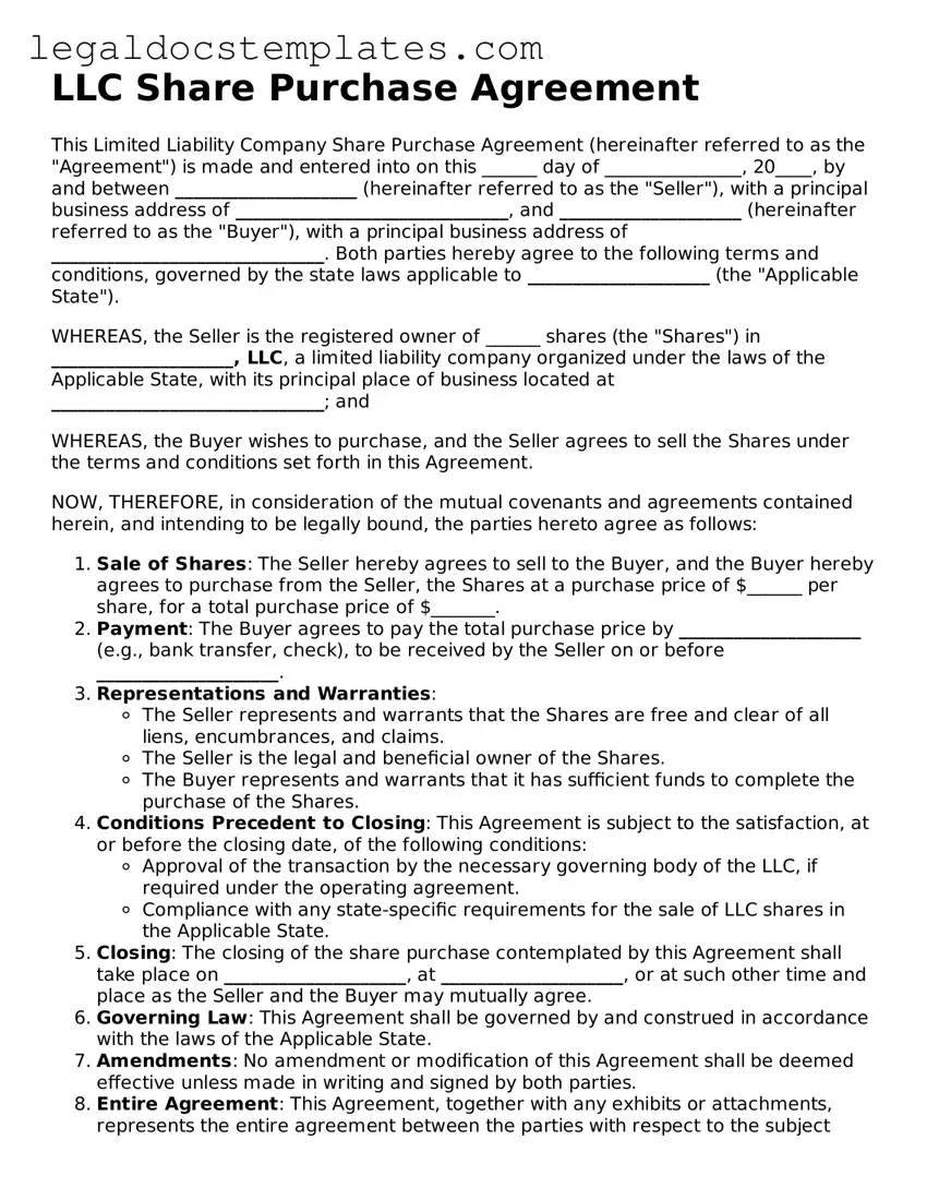 Printable LLC Share Purchase Agreement Template