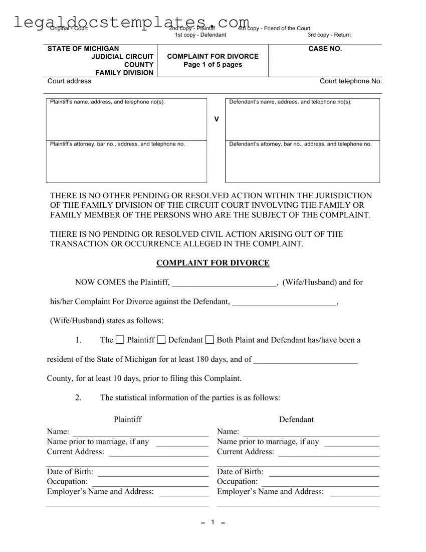 Fill Out Your Michigan Complaint Divorce Template