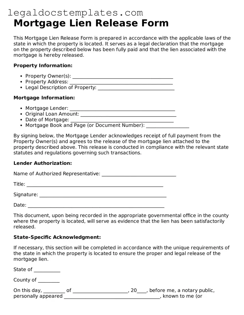 Printable Mortgage Lien Release Template