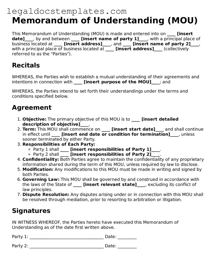 Printable Memorandum of Understanding Template