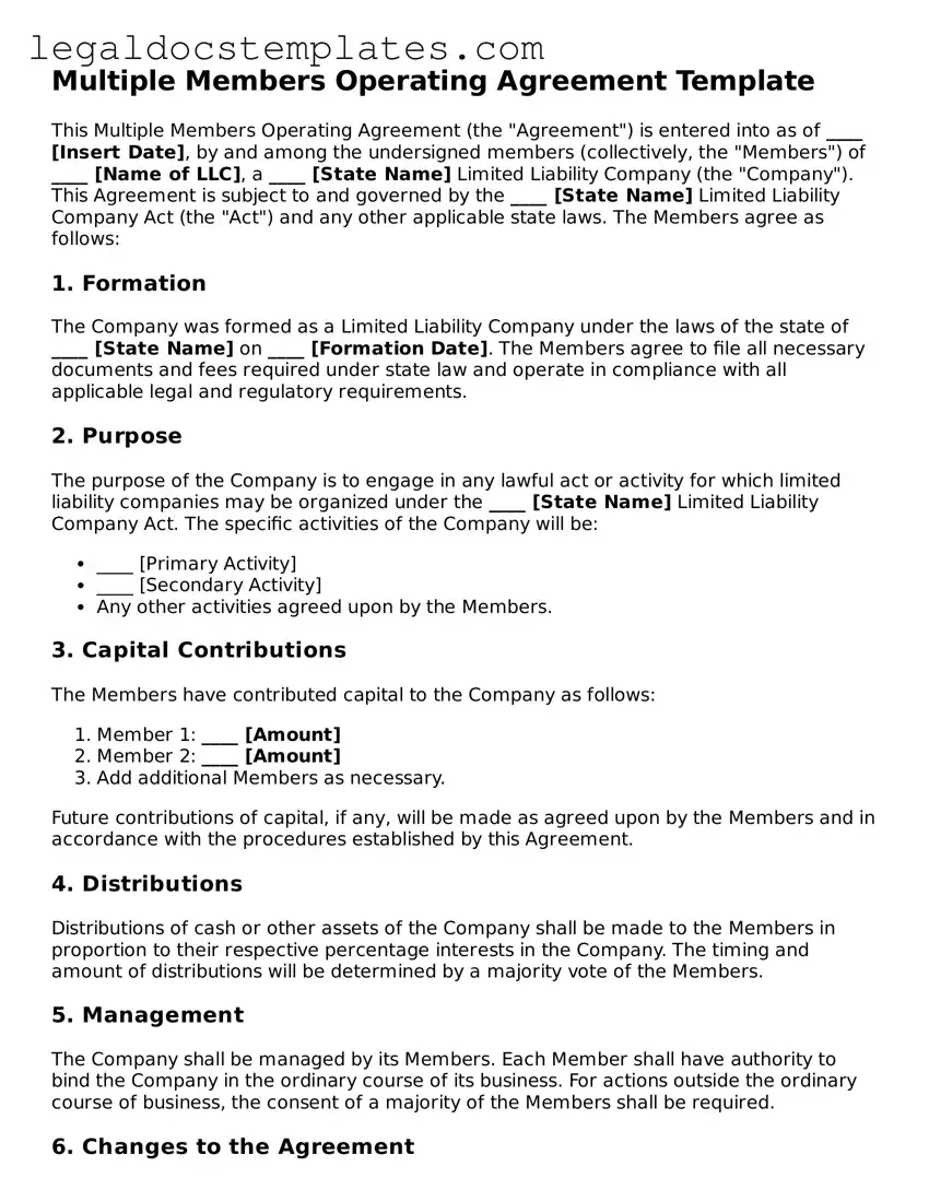 Printable Multiple Members Operating Agreement Template