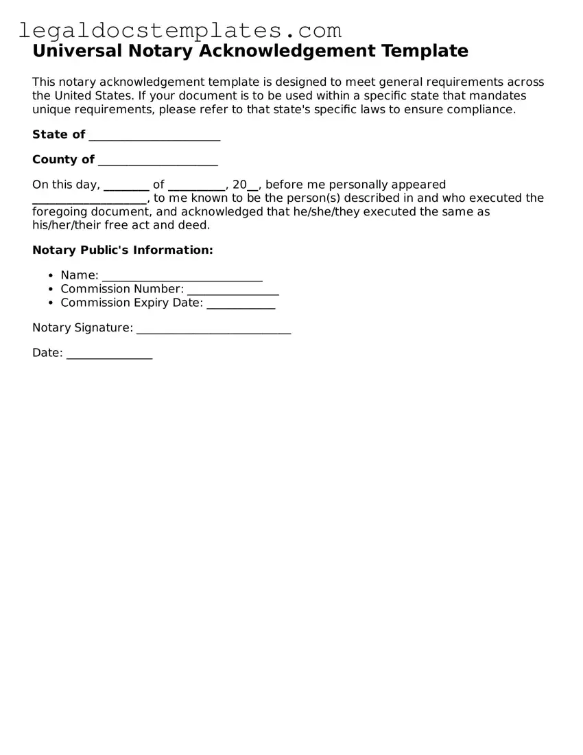 Printable Notary Acknowledgement Template