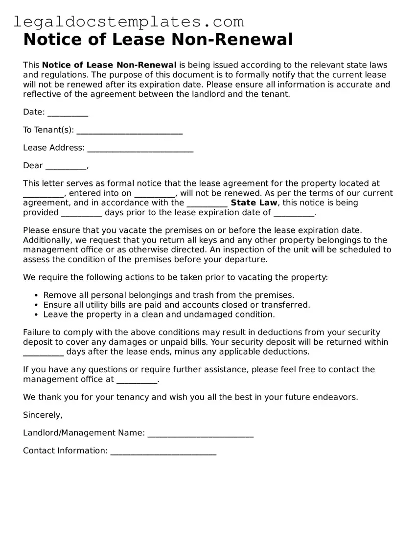 Printable Notice of Lease Non-Renewal Template