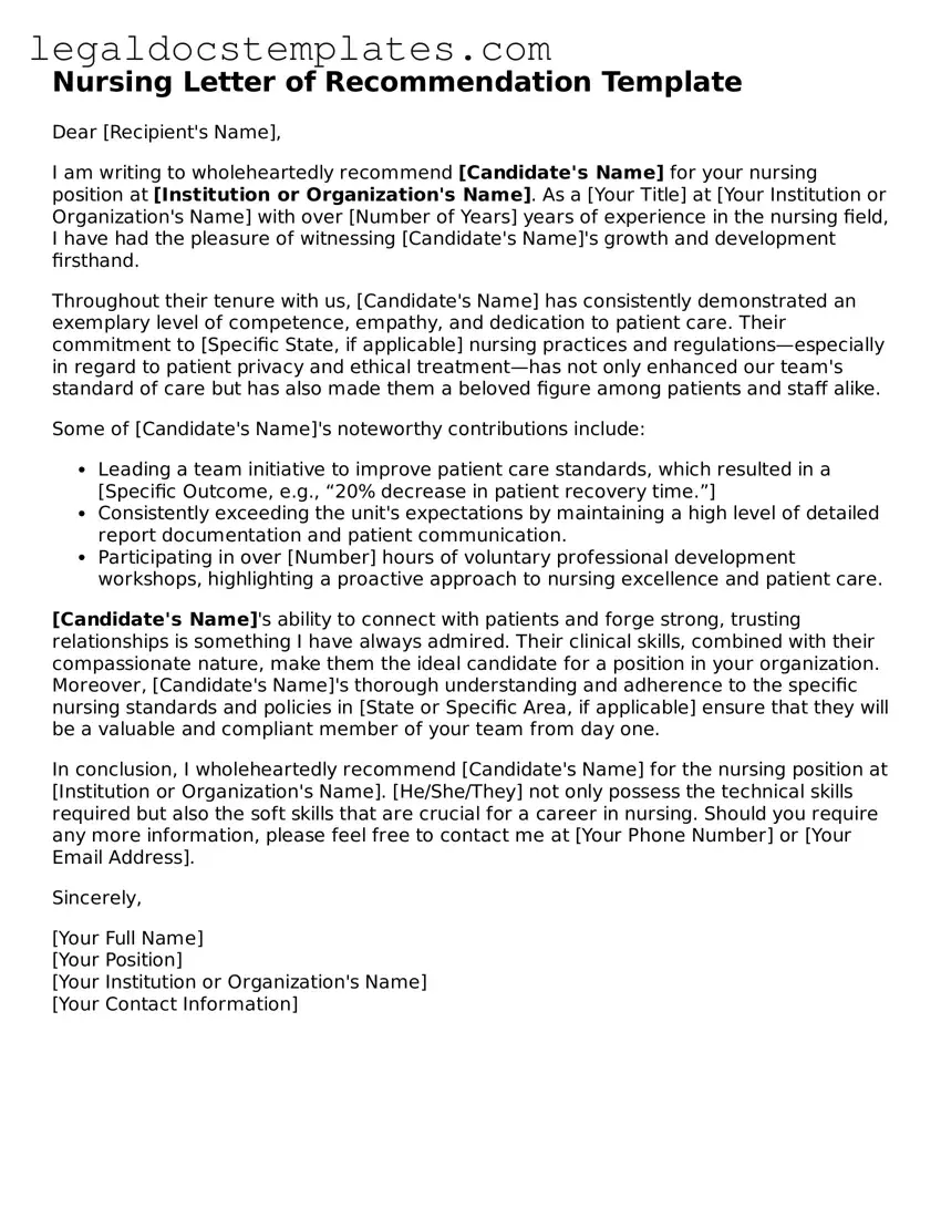 Printable Nursing Letter of Recommendation Template