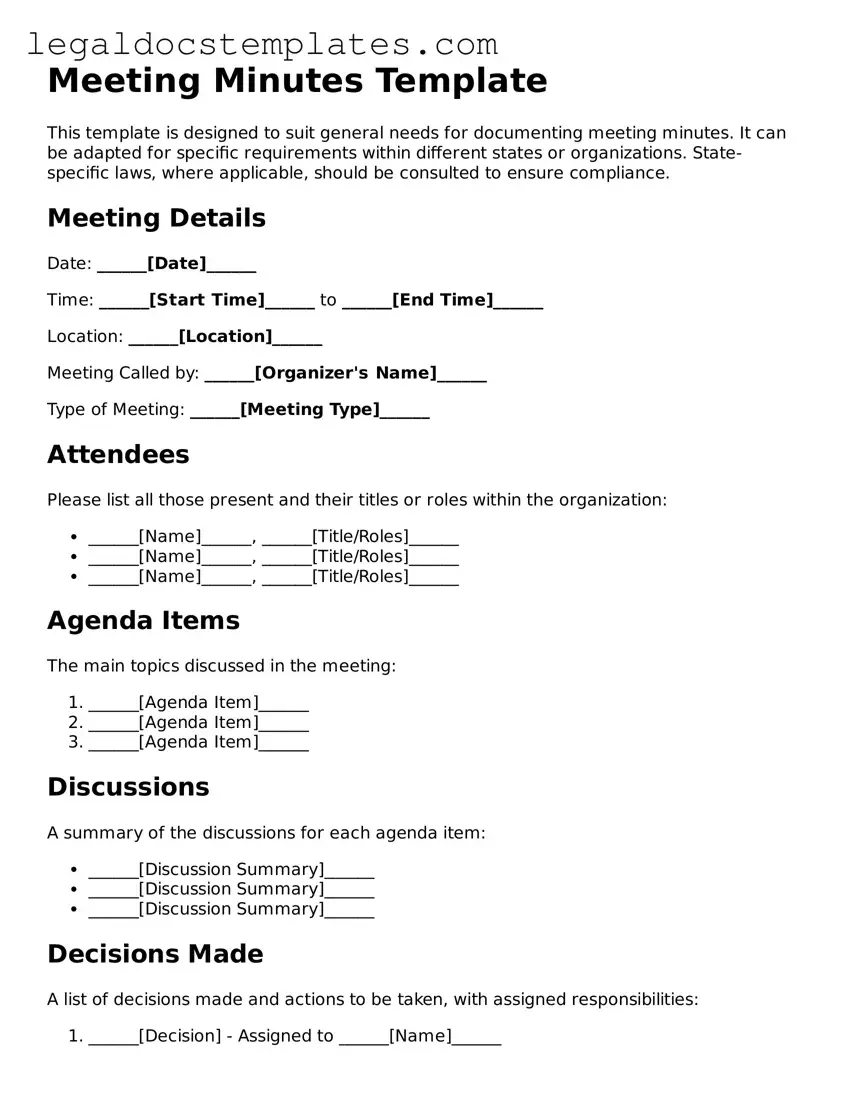 Printable Meeting Minutes Template