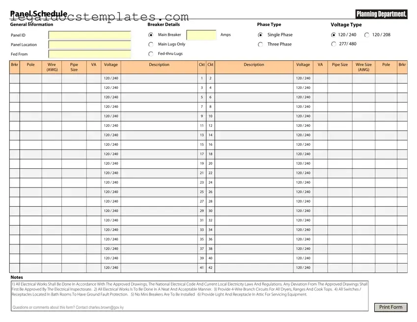 Fill Out Your Electrical Panel Schedule Template