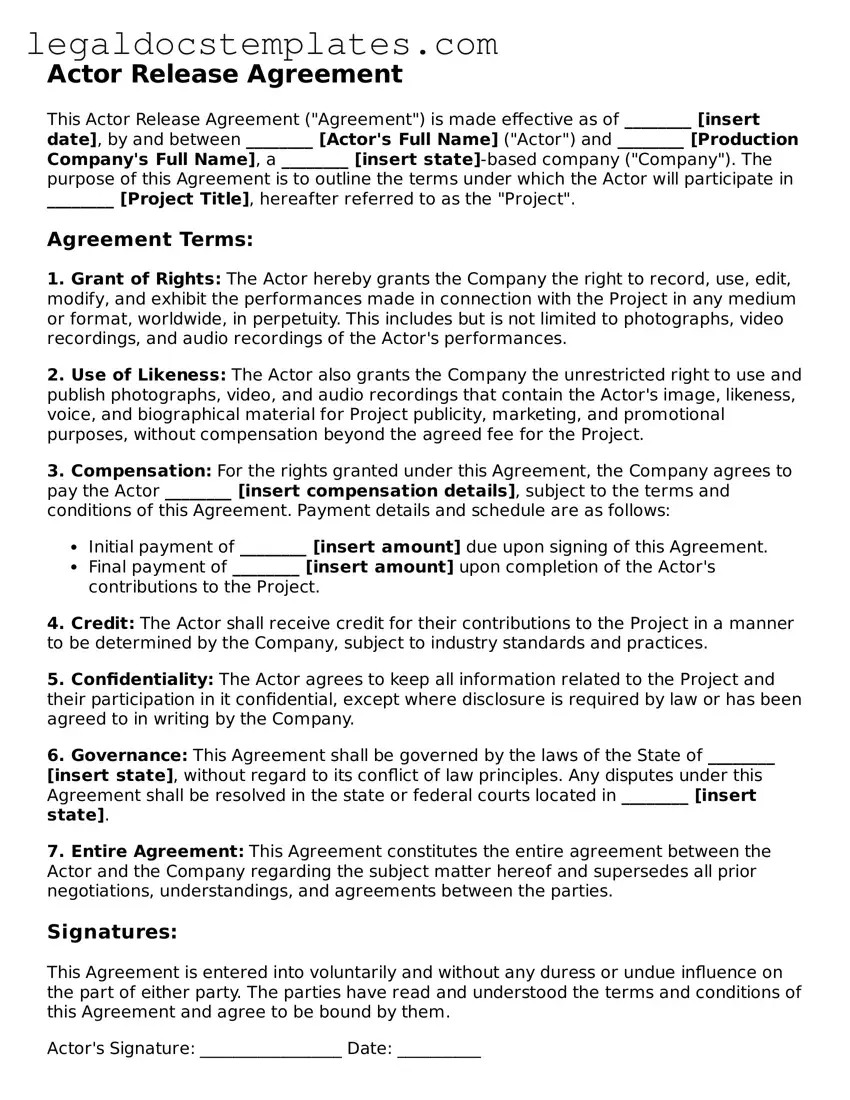 Printable Actor Release Template