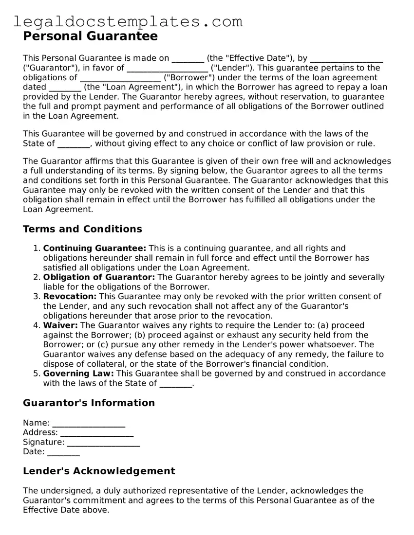 Printable Personal Guarantee Template