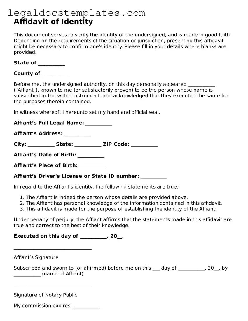 Printable Affidavit of Identity Template