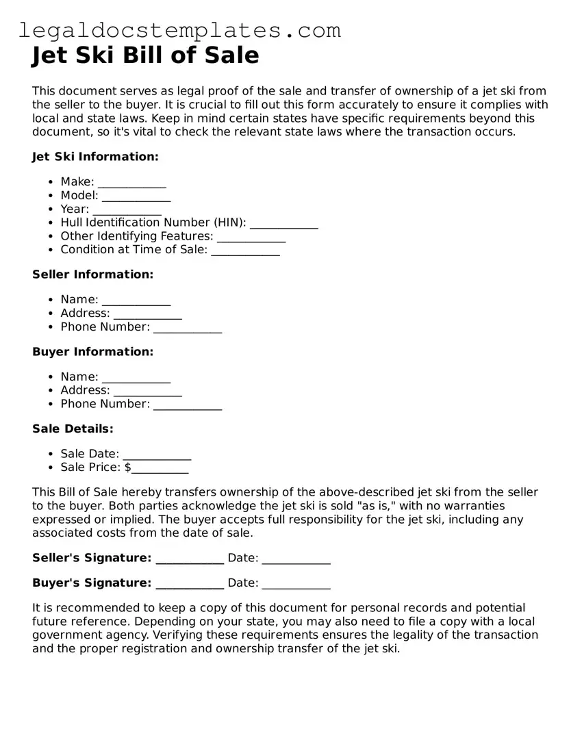 Printable Jet Ski Bill of Sale Template