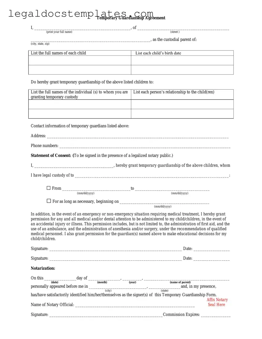 Fill Out Your Temporary Custody Template