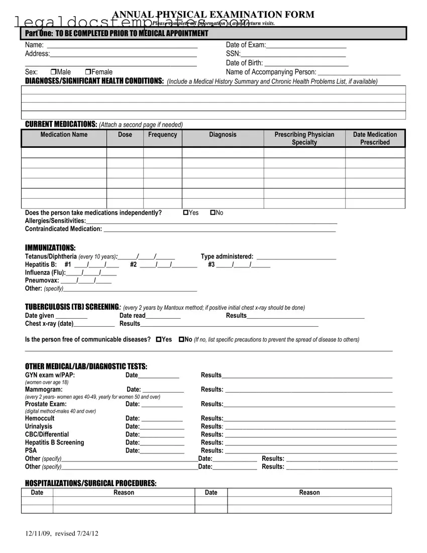 Fill Out Your Annual Physical Examination Template