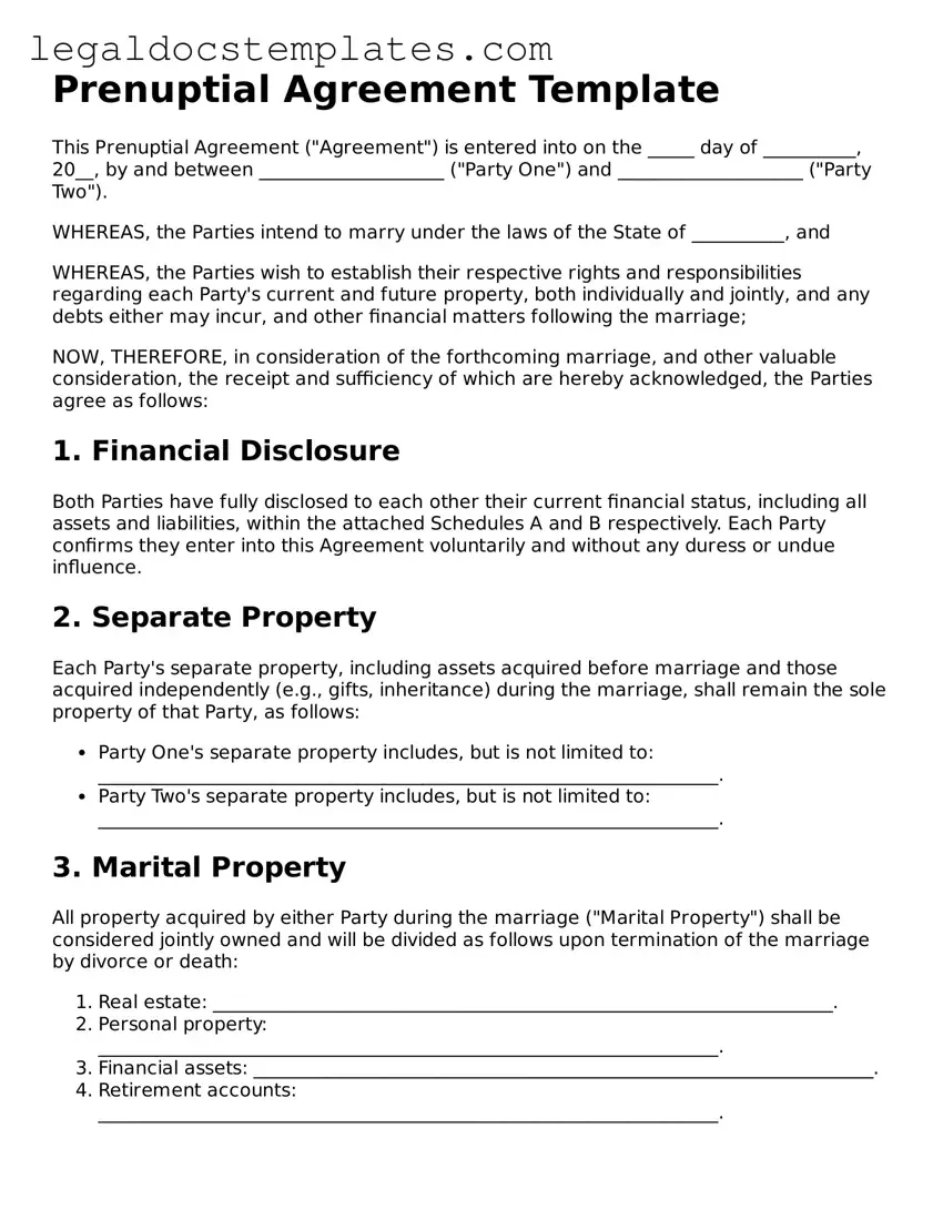 Printable Prenuptial Agreement Template