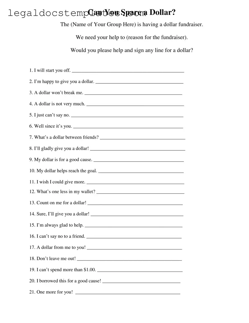 Fill Out Your Donated A Dollar Template