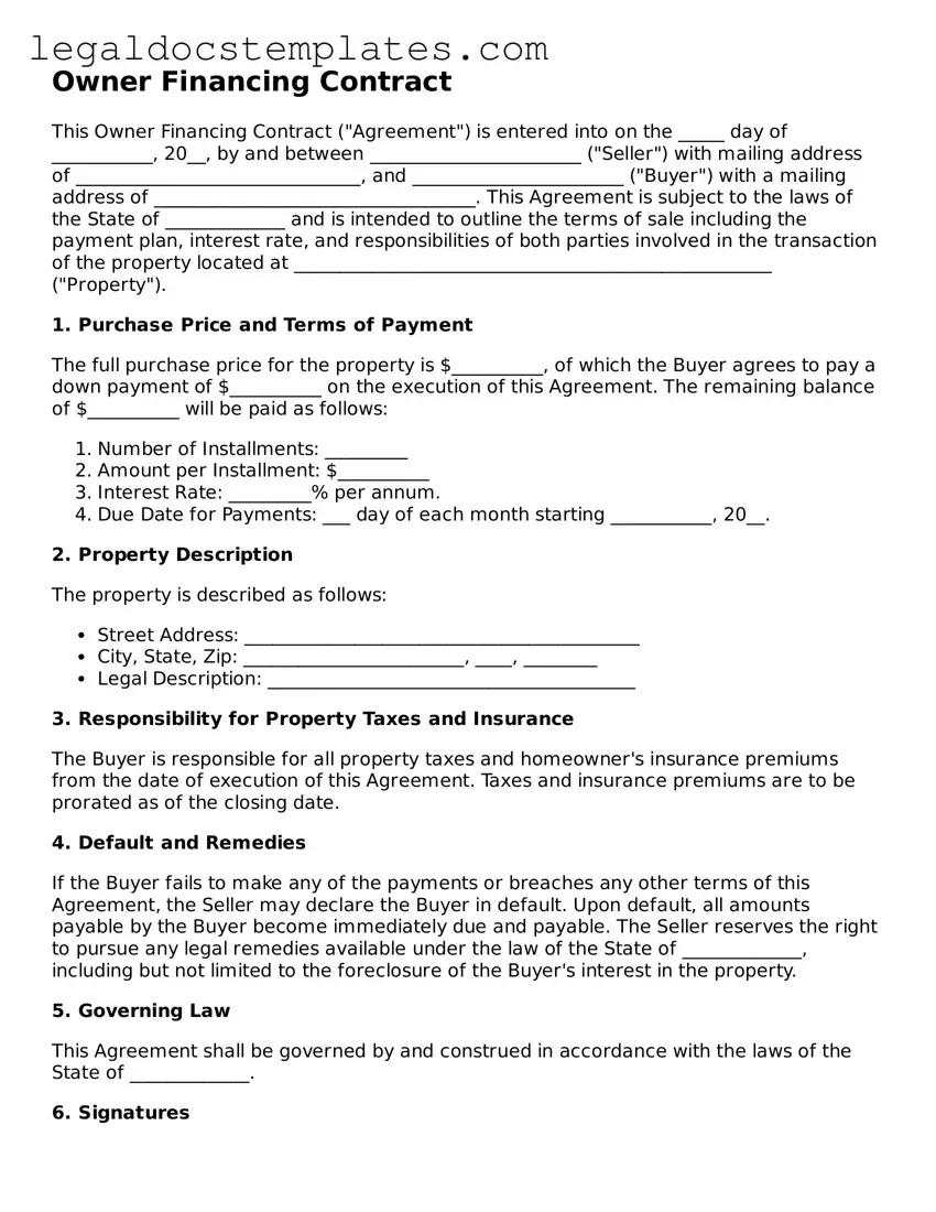 Printable Owner Financing Contract Template