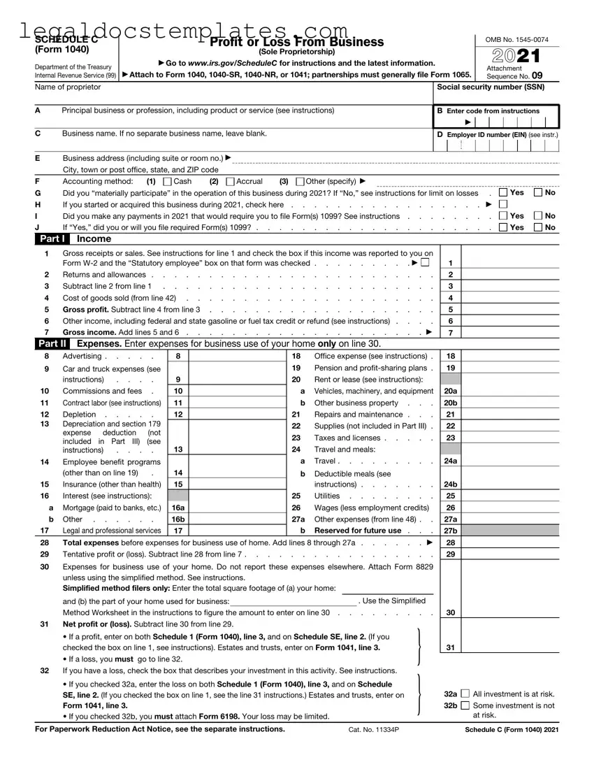 Fill Out Your IRS Schedule C 1040 Template