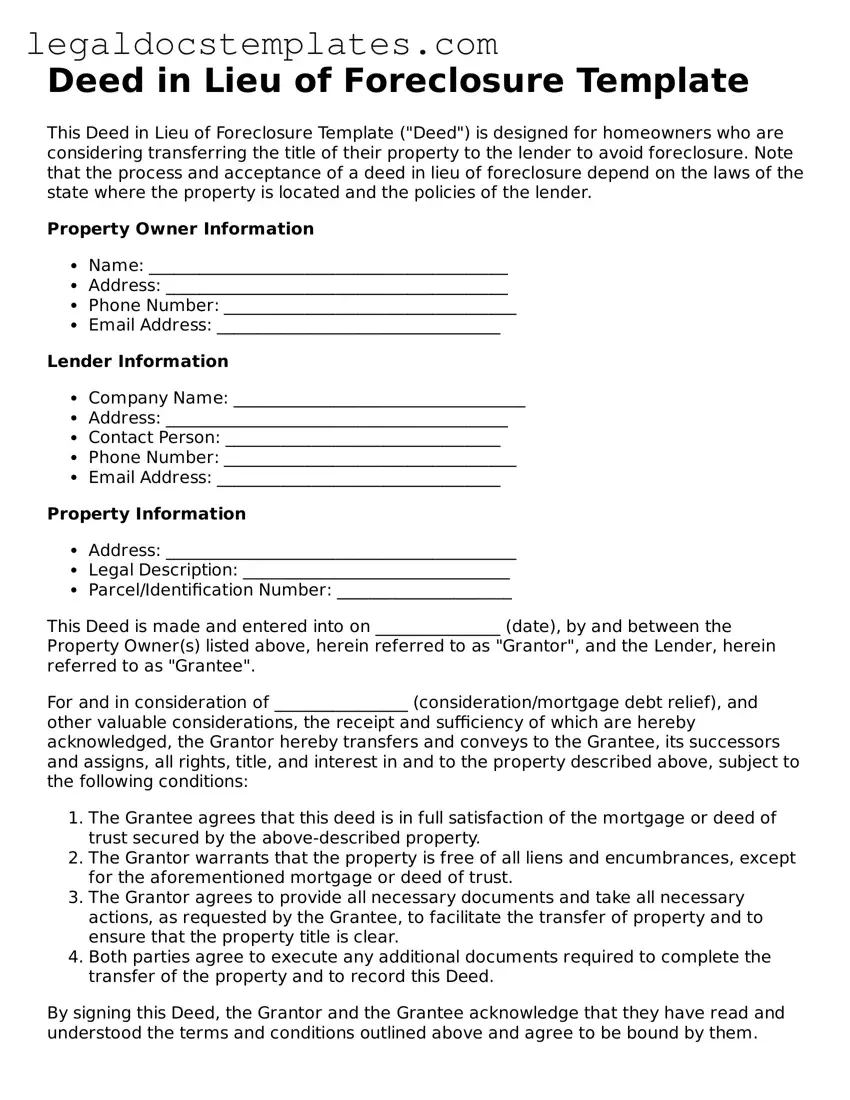 Printable Deed in Lieu of Foreclosure Template
