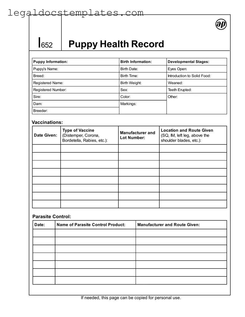 Fill Out Your Puppy Health Record Template