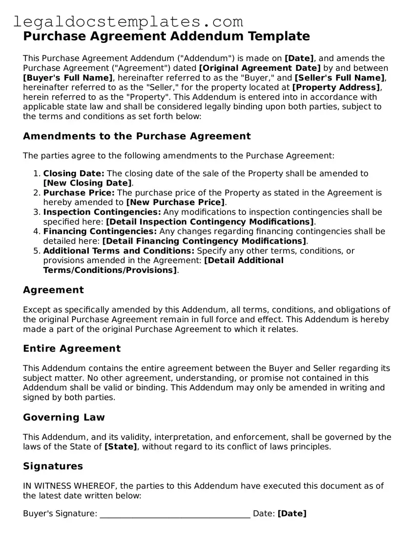 Printable Purchase Agreement Addendum Template