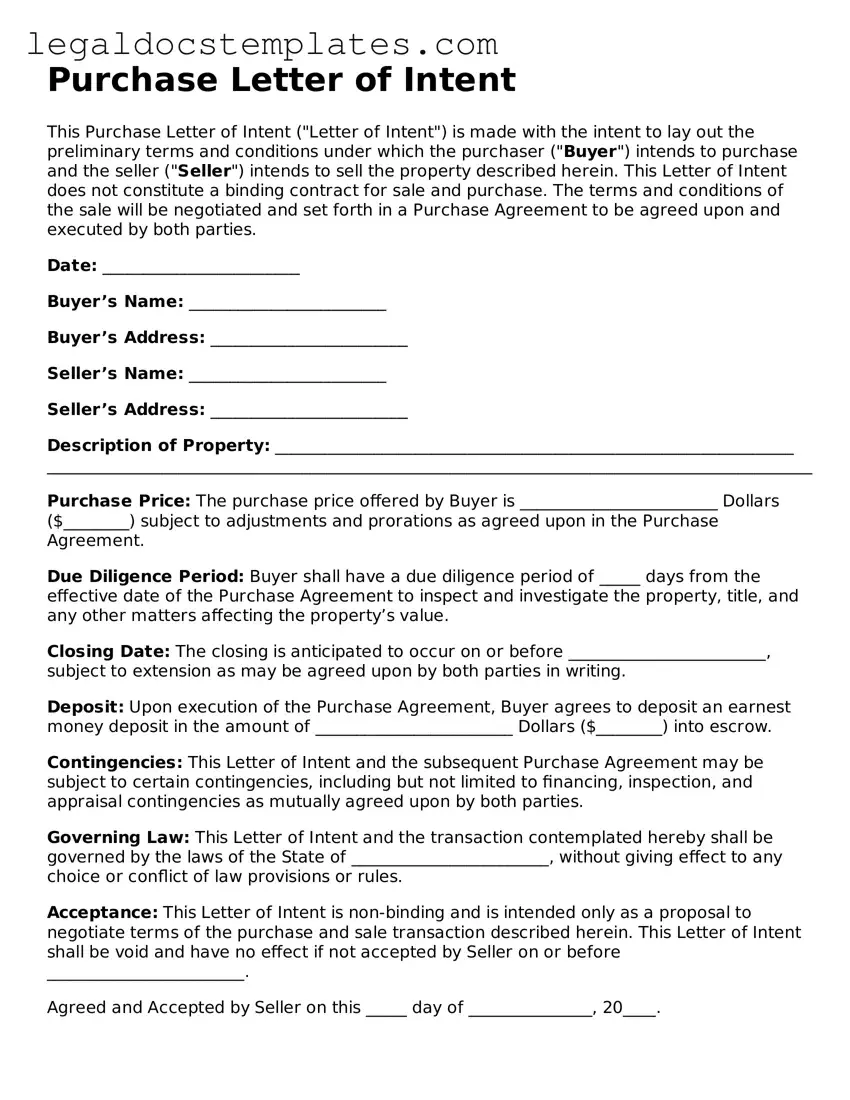 Printable Purchase Letter of Intent Template