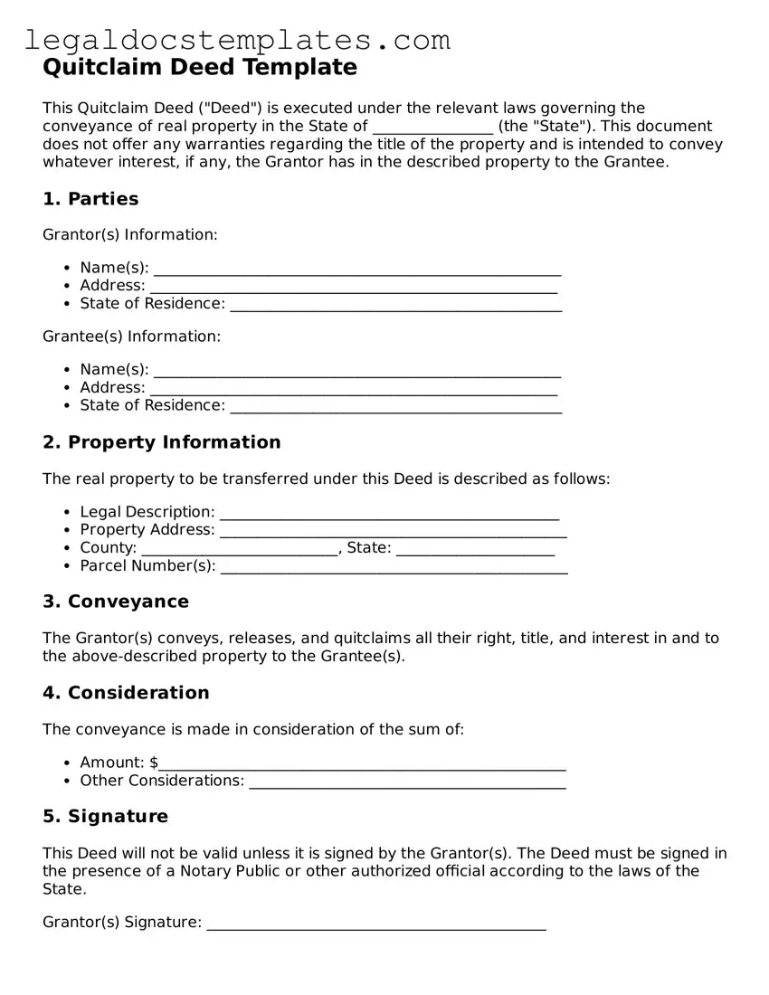 Printable Quitclaim Deed Template