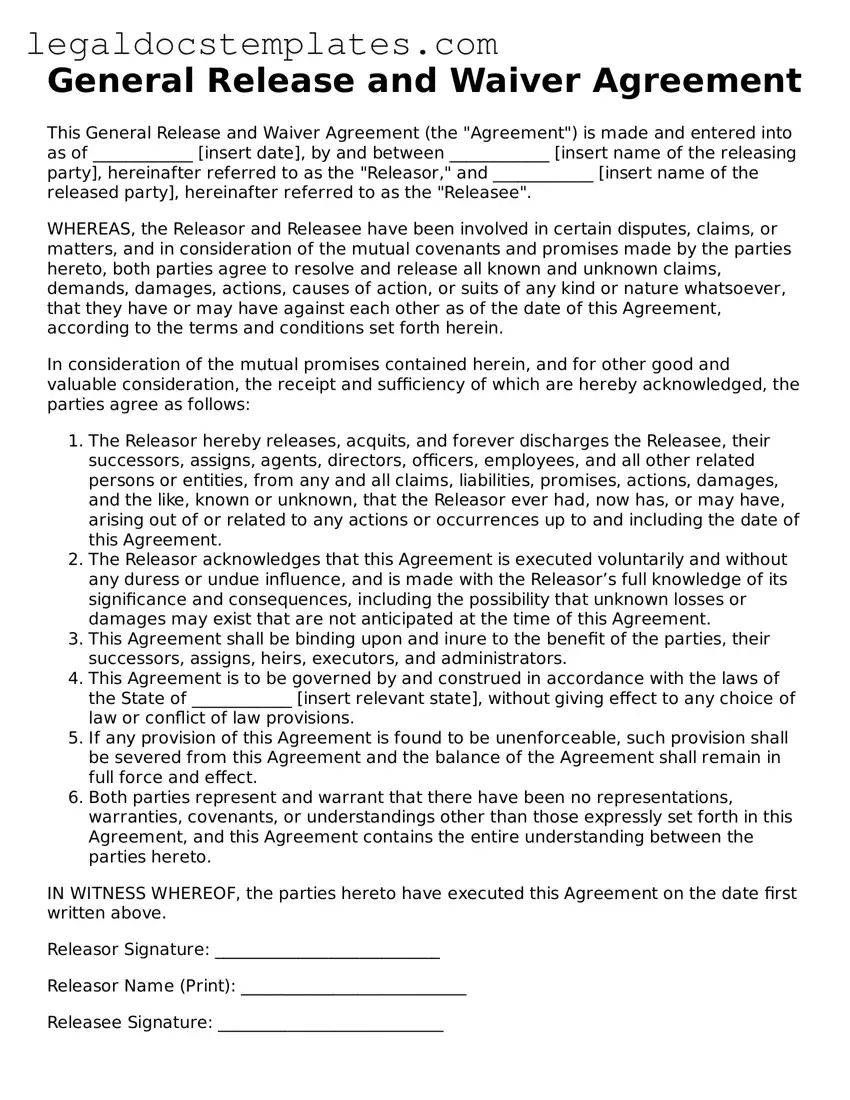 Printable General Release and Waiver Template