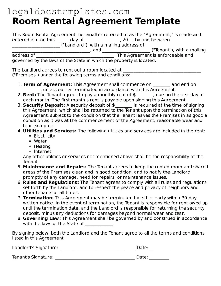 Printable Room Rental Agreement Template