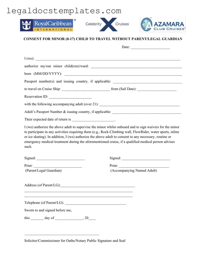Fill Out Your Royal Caribbean Parental Consent Template